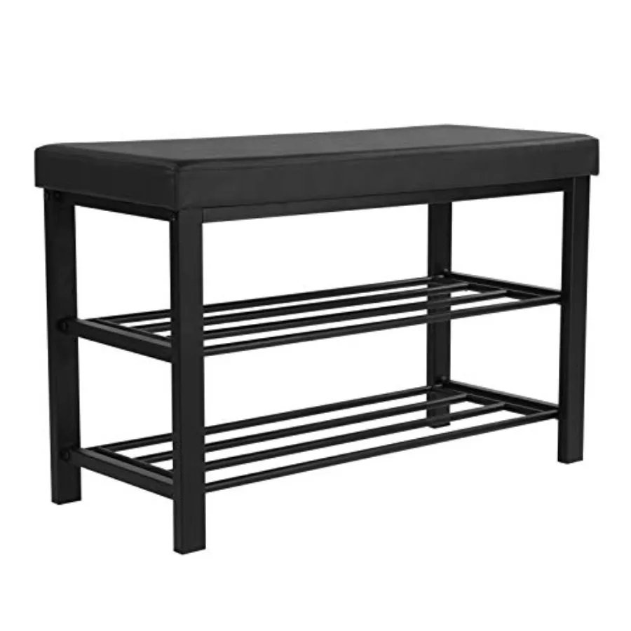 

Прихожая тумба-скамья для обуви с 3-ярусной полкой, органайзер для хранения, с мягким сиденьем из пенополиуретана, из искусственной кожи, с металлическим каркасом, для гостиной и прихожей