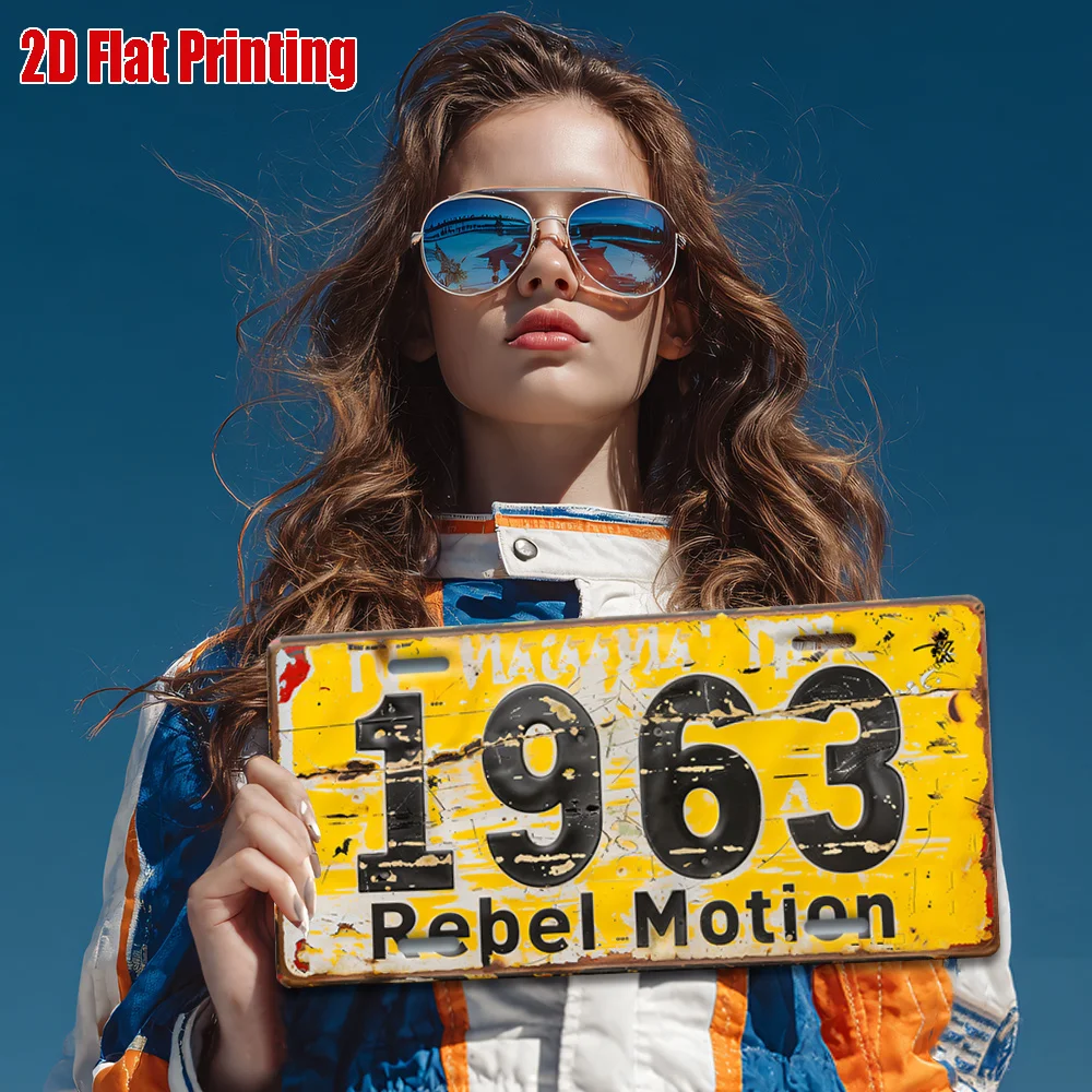 2D Flat - [Open ]2D Flat Retro 1963 Rebel Plaque - Vintage Metal Wall Art in Yellow And Black, Heavy-Duty Garage/Café Sign (11.8