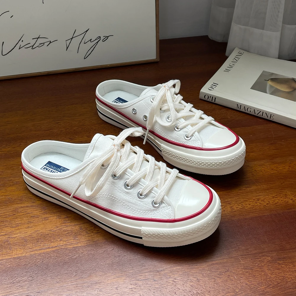 Women's Canvas Slip-On Sneakers, Half Mule Style Low-Top Shoes, Multi-Color Casual Footwear for Summer & Everyday Wear