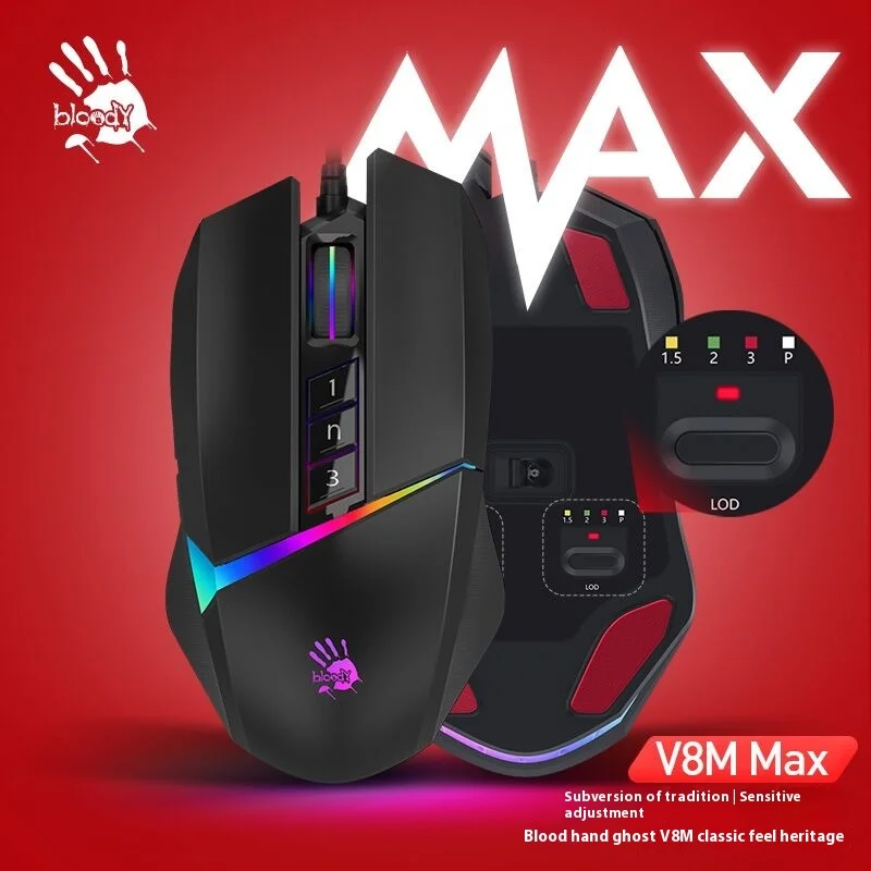 

A4tech Blood Hand Ghost Mouse V8mmax Esports Game Rgb Programming Game Office Multi-Scene Application Feel Comfortable