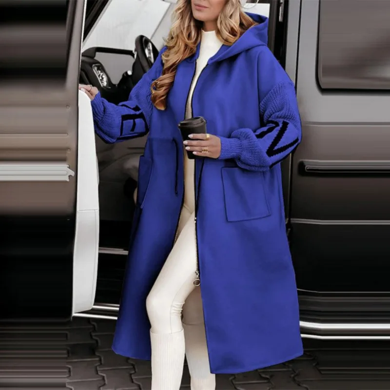 New Women Fashion Lace Up Letter Printed Hoodies Long Jacket Autumn Winter Casual Long Sleeves Pockets Coat Lady Outerwear Coat