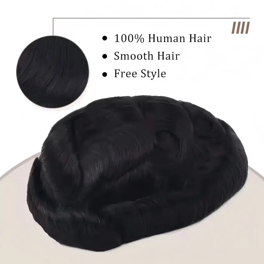 شعر مستعار للرجال ذو جلد رقيق طبيعي 1B # باروكة شعر بشري 8 × 10 مع خط شعر طبيعي لأنظمة الاستبدال