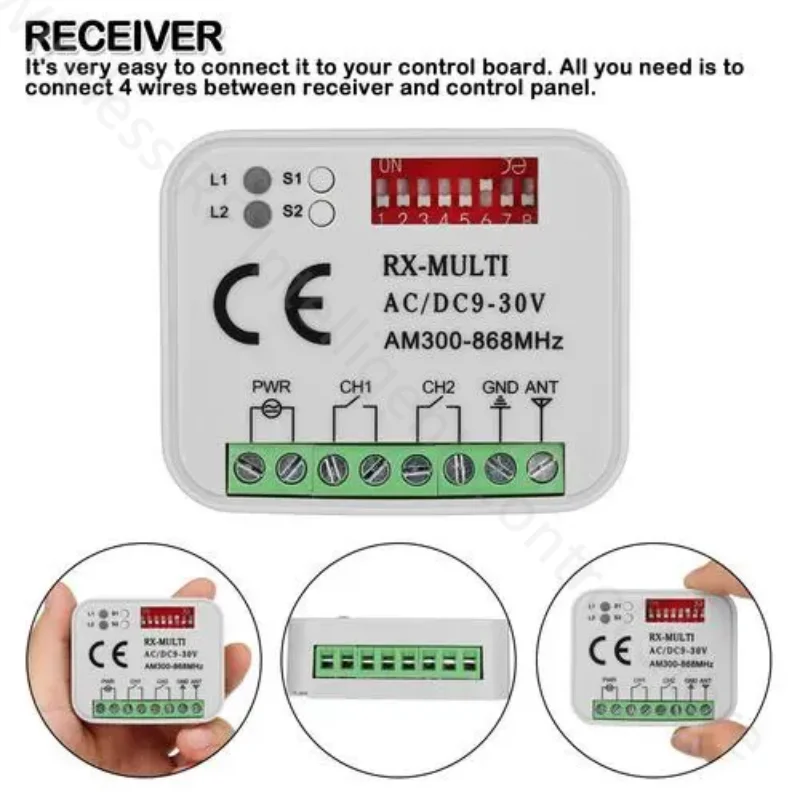 Receptor de interruptor de Control remoto para puerta de garaje, dispositivo multifrecuencia RX de 433MHz, 868MHz, 390 MHz, CA/CC 9-30V, 433-900MHz