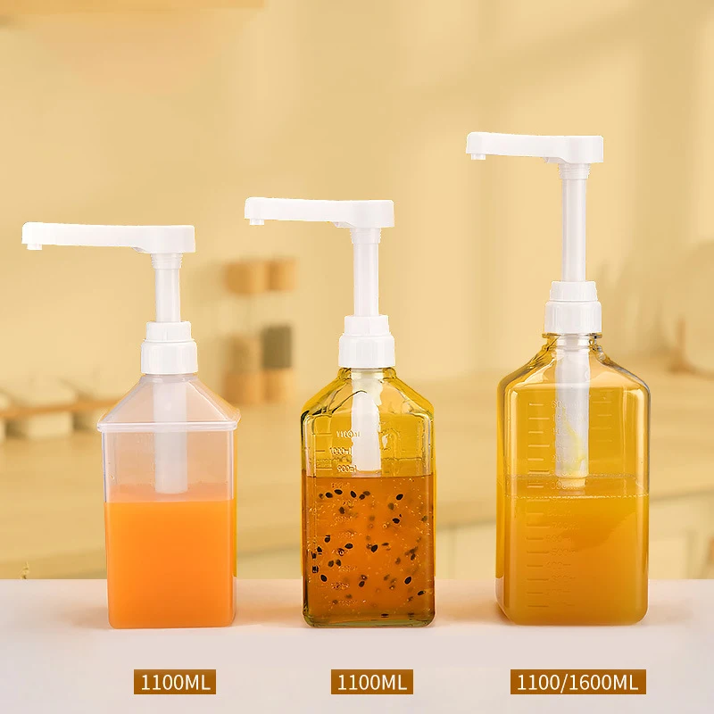 Dispensador de sirope de café de 1100ml, botella multifuncional de salsa de miel, Ketchup con cabezal de bomba de 5/8/10CC, dispensador de goteo de sirope de escala