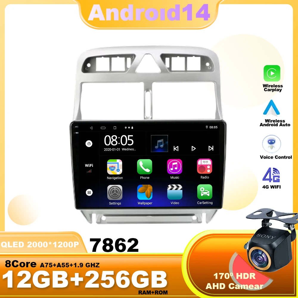 

Android14 For Peugeot 307 2002 - 2013 Car Radio Navigation Multimedia Video Player Wireless pantalla carplay auto 4G WIFI