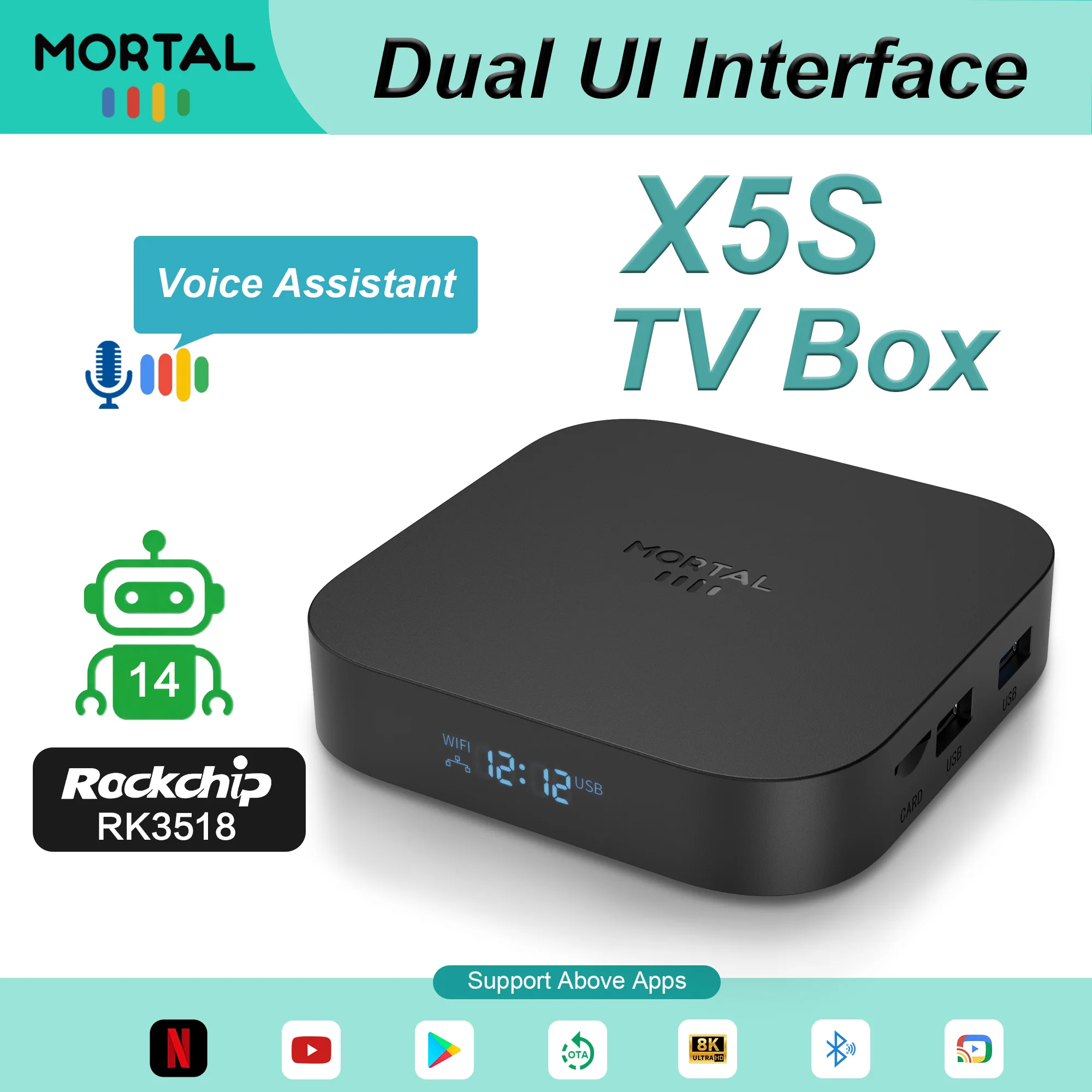 X5S Smart Dual System TV BOX Android14 Rockchip RK3518 Google Assistant Support 8K4K Media Player Wifi6 Voice Remote Set Top Box