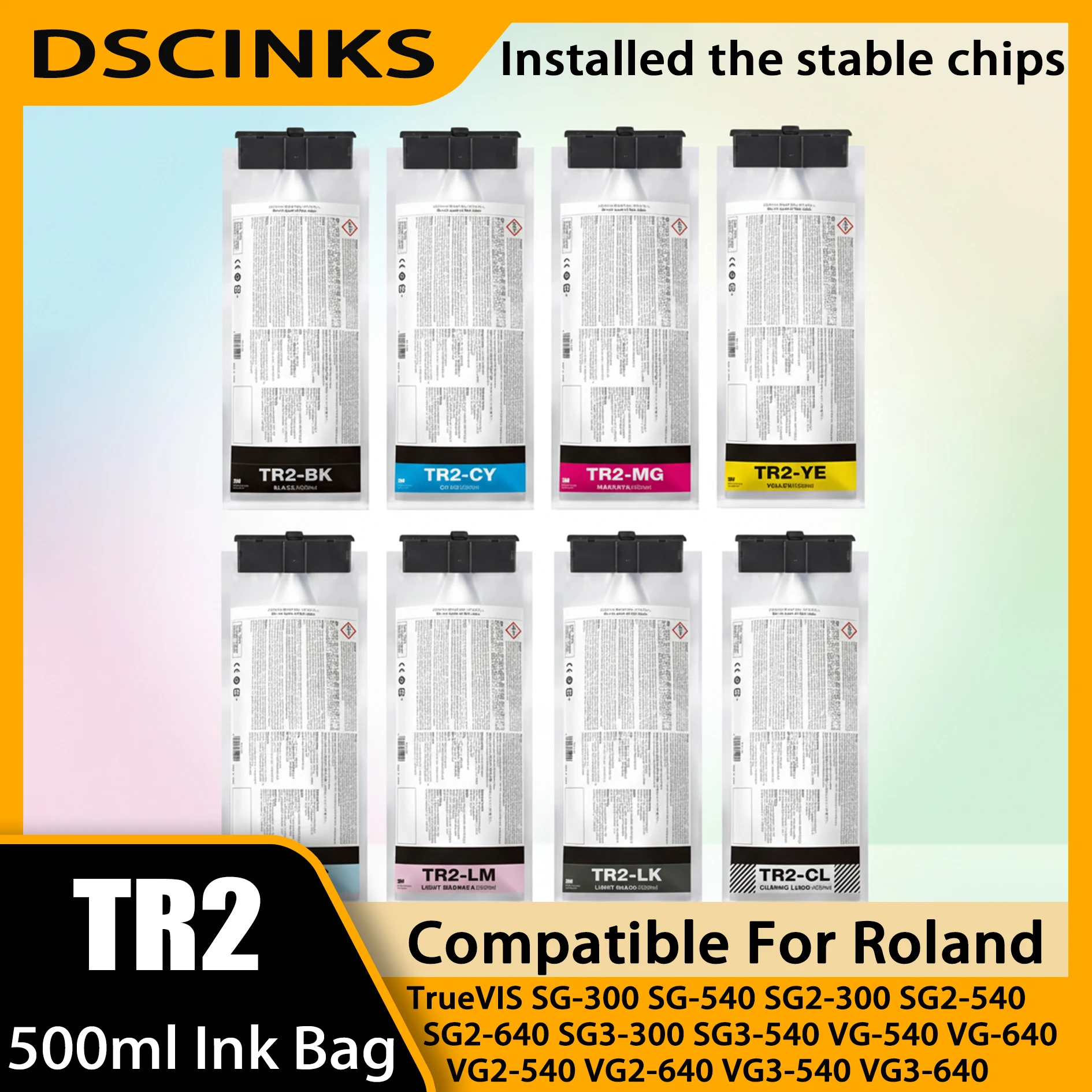 

TR2 500ml Ink Bag With Chip For Roland TrueVIS VG2-540 VG2-640 VF2-640 SG3-540 VG3-540 SG2-300 Printer With Eco-solvent Ink