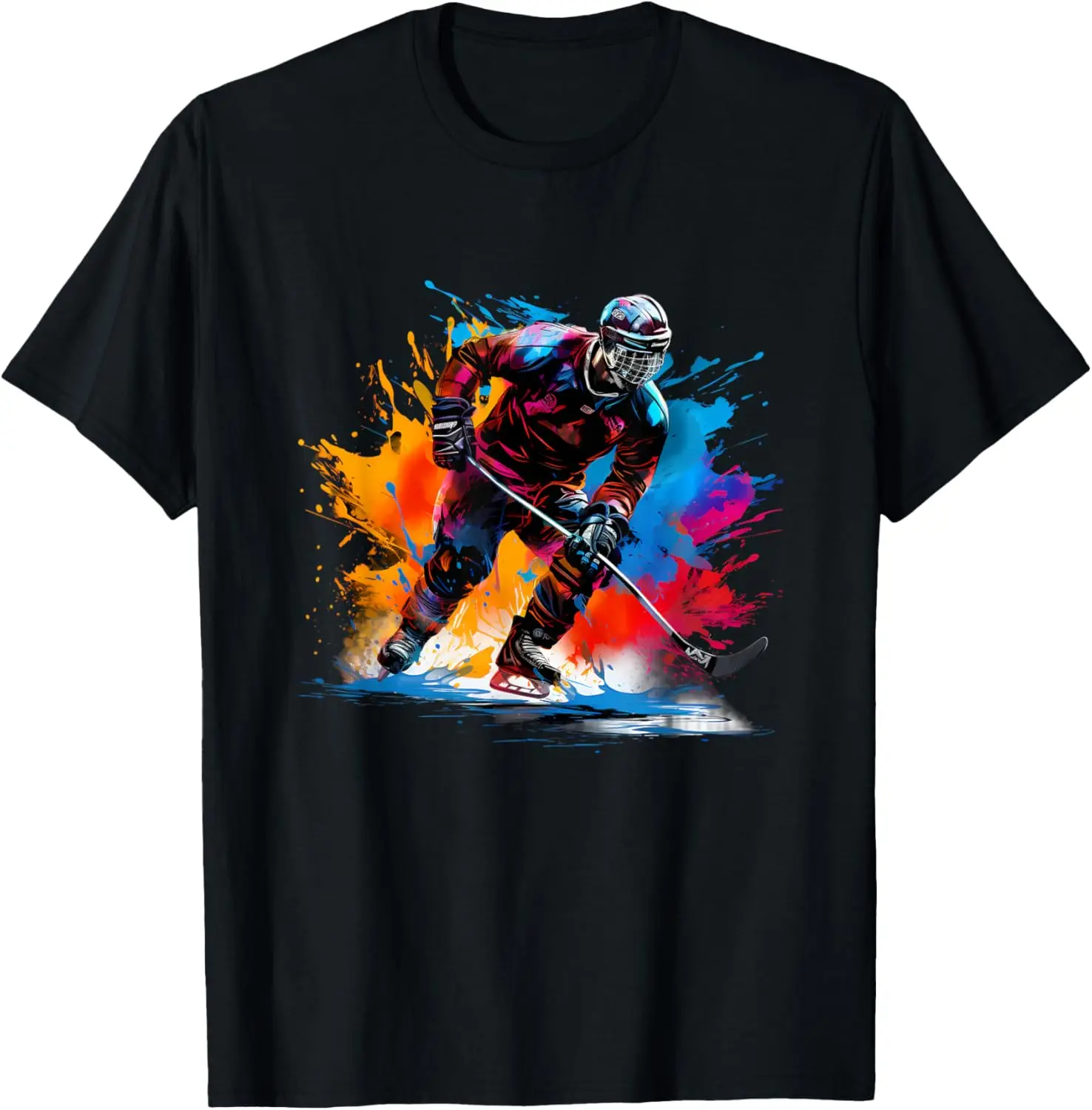 

Abstract Splash Art Ice Hockey Player Graphic Tee Breathable Cotton Short Sleeve Shirt for Sports