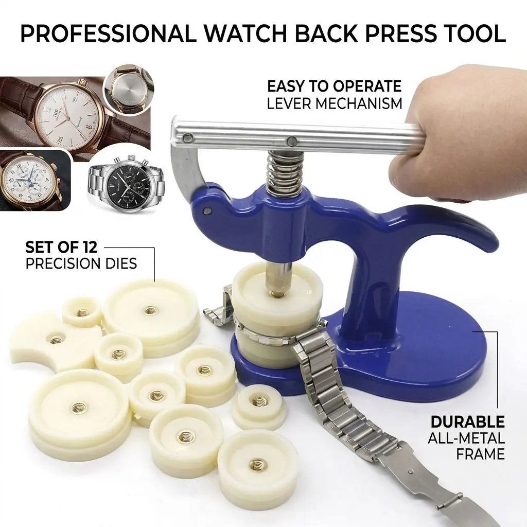 Watch Back Press Tool Watchmaker Tools Case Closer Battery Replacement Watch Tools Set With 12 Pcs Dies Watch Building Kit