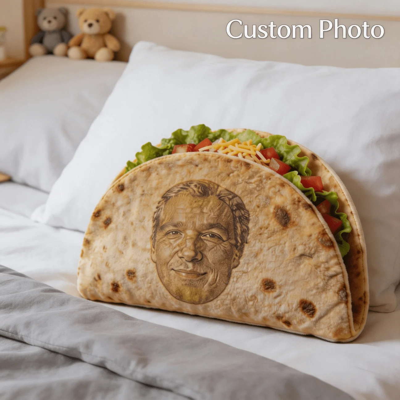 Custom Personalized Photo Face Pillow, Taco Shape Custom Shaped Decor Cushion with Double-Sided Printed 60CM LargeSize Home Sofa
