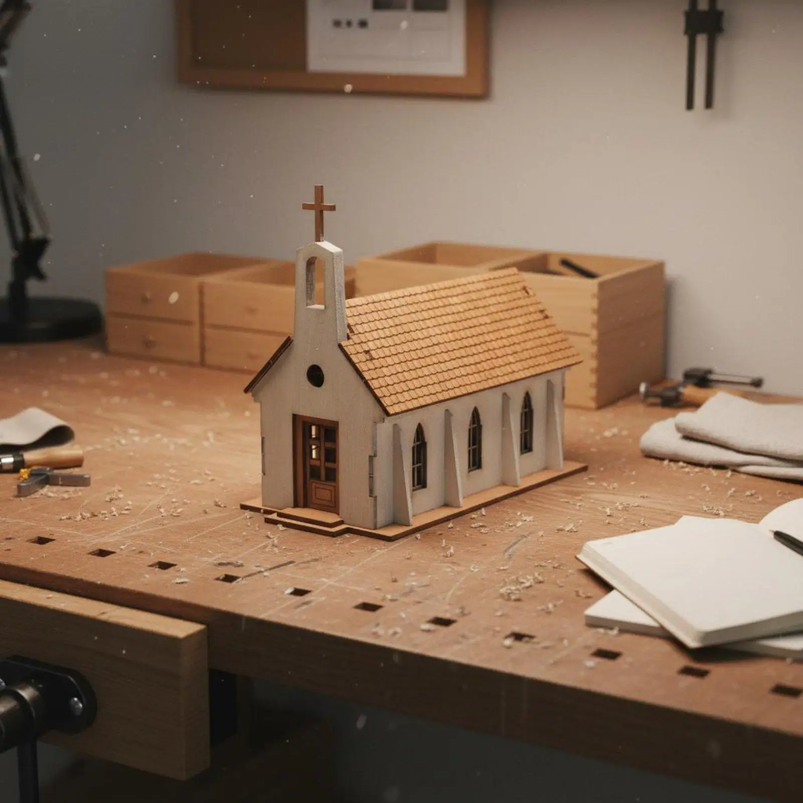 Educational Wood Chapel Model Kit with Removable Roof for Interior Detailing and Figure Placement