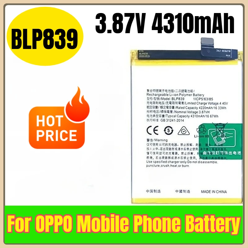 3.87V 4310mAh BLP839 Mobile Phone Battery for OPPO A95 5G /A94 5G/RENO 5Z 5G/RENO 6Z