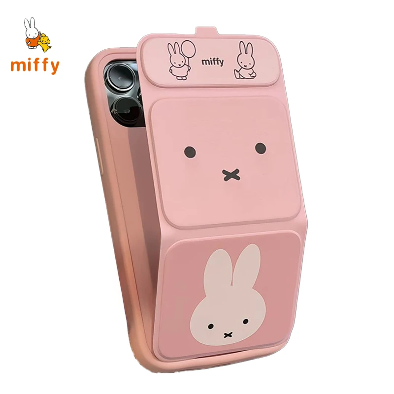 

Pink Miffy Phone Shell Suitable for Iphone 16 15 14 13 Anti Drop Phone Case Creative Foldable Stand Anime Accessories Girl Gifts