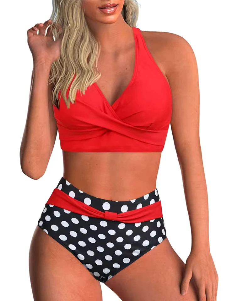 Vzvn Sexy Lace Up V Neck Bikinis Women Split Swimsuit High Waist Beach Bikini 2026 New All Season Backless Bikinis 2 Piece Set