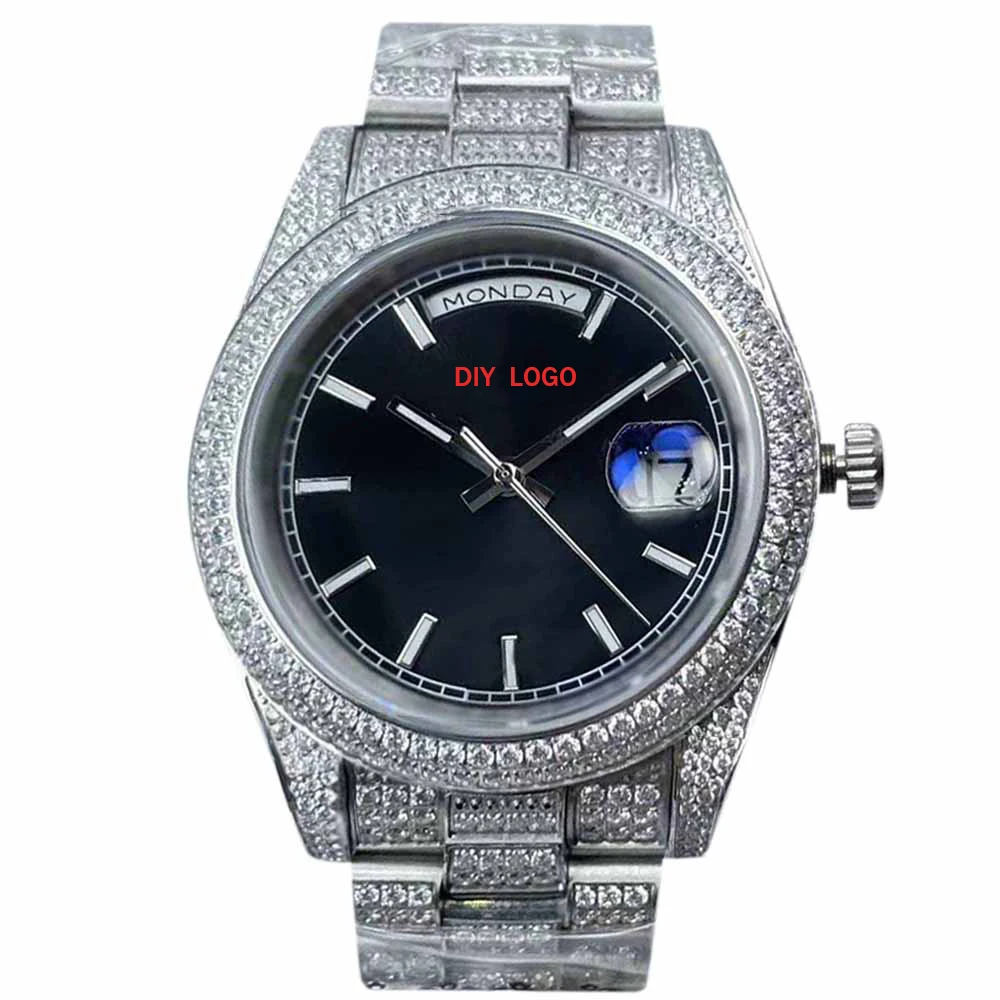 Customized Logo41mm Fashion Men's Watch, Sapphire Mirror and Diamond bezel, Best Gifts for Men with Mechanical Movement