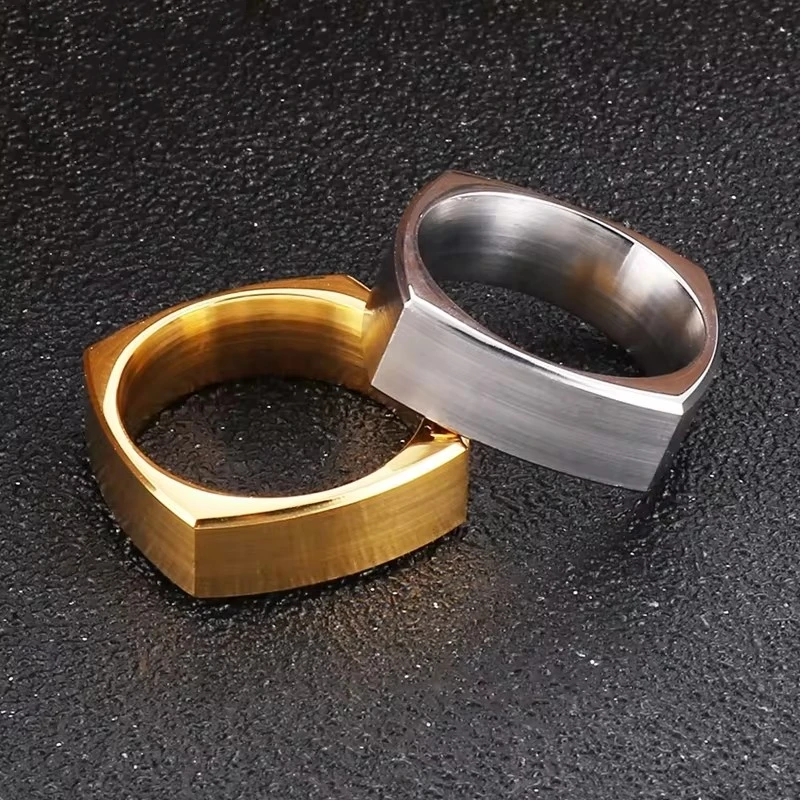 New Fashion Brushed Ring Square Male Jewelry Punk Silver Color Stainless Steel Signet Ring for Men High Quality