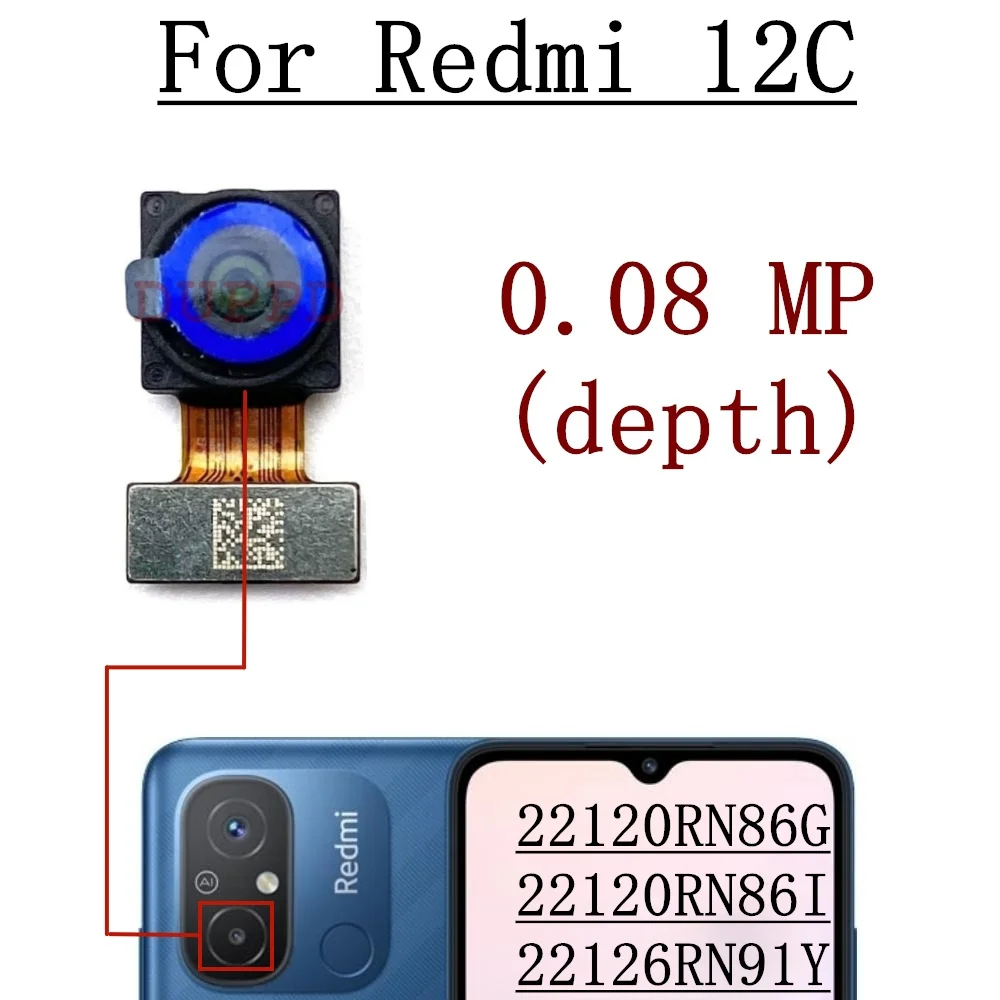 Front Rear Camera For Xiaomi Redmi 12C 22120RN86G, 22120RN86I, 22126RN Frontal Selfie Back Backside Camera Module Spare