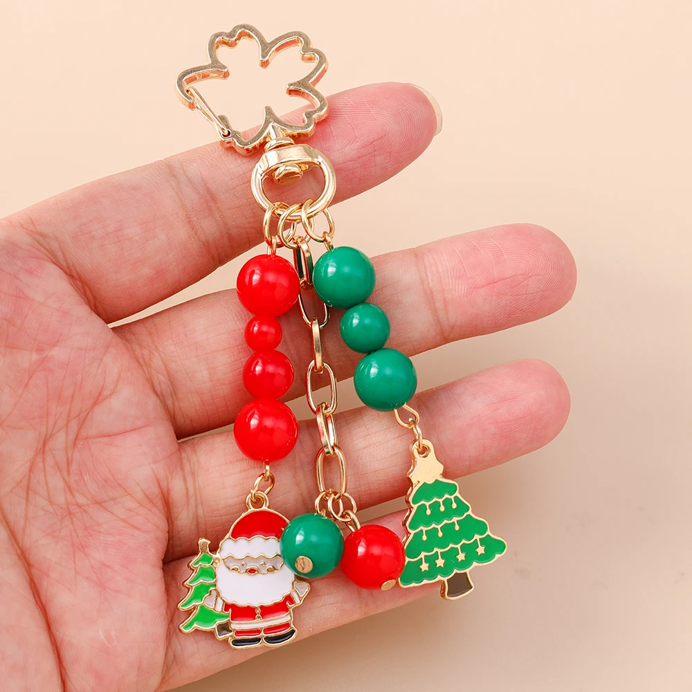 Aihua Niedlicher Y2K Weihnachts-Schlüsselanhänger mit Perlen, Weihnachtsbaum, Schneemann und Weihnachtsmann für Damen und Herren, Neujahrs-Schmuckgeschenke – Detail 5