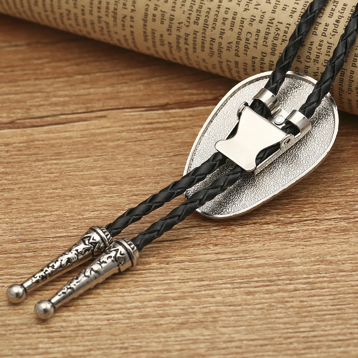 Western Cowboy Retro Mode Tropfenförmiger Metallkanten-Stil Schwarzer Obsidian Herren Bolo-Krawatte – Detail 4