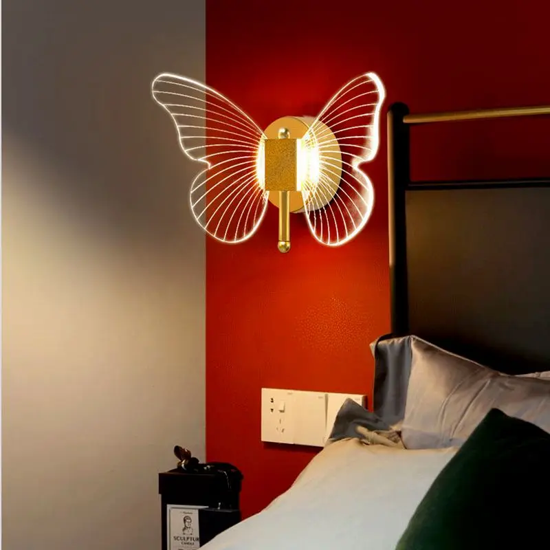 Seria Butterfly kinkiety Nordic sypialnia lampki nocne Luminaria kinkiety lampy ścienne LED do dekoracji domu akrylowe oświetlenie żelaza бра