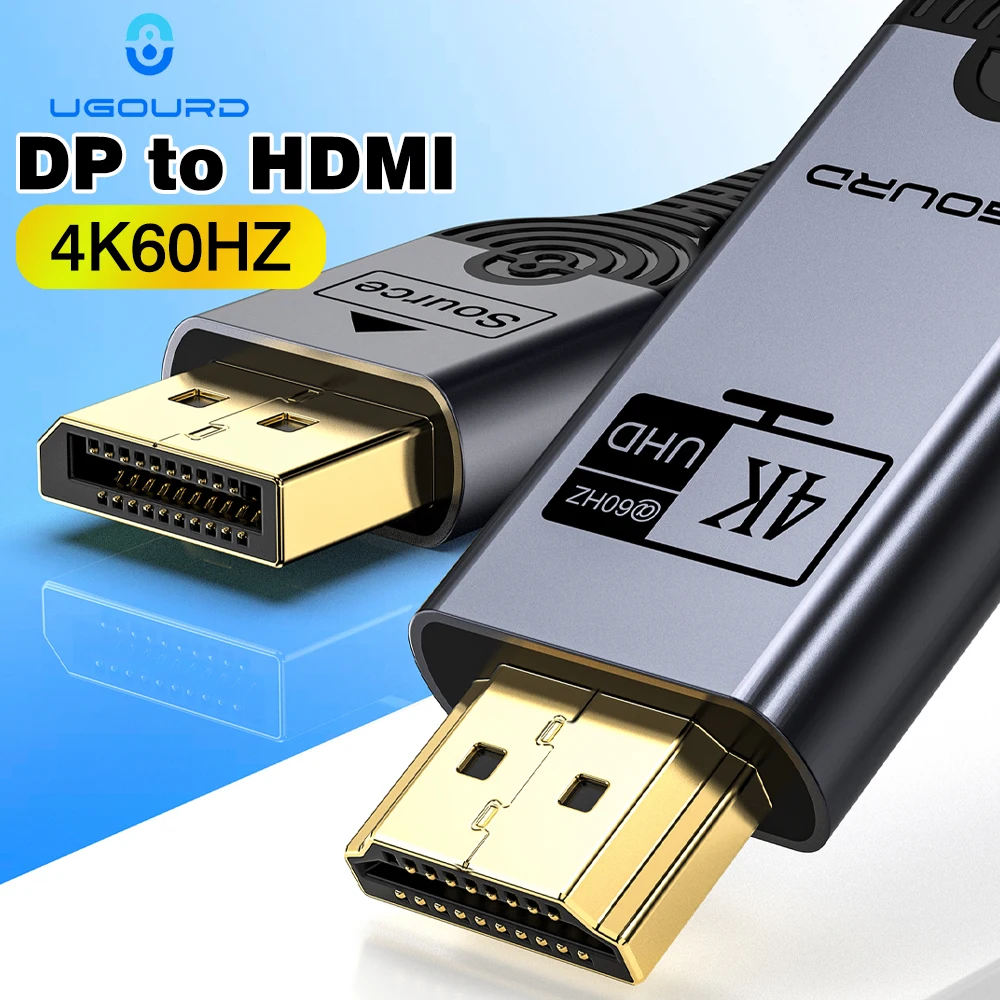 UGOURD 4K DP to HDMI 2.0 Compatible Cable 4K60Hz DisplayPort to HD Adapter Display Port Video Audio for PC TV Projector Laptop