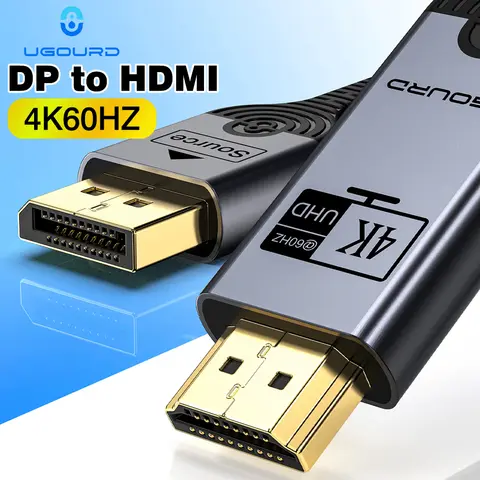 UGOURD 4K DP para HDMI 2.0 Cabo compatível 4K60Hz DisplayPort para HD Adaptador Display Port Vídeo Áudio para PC TV Projetor Laptop