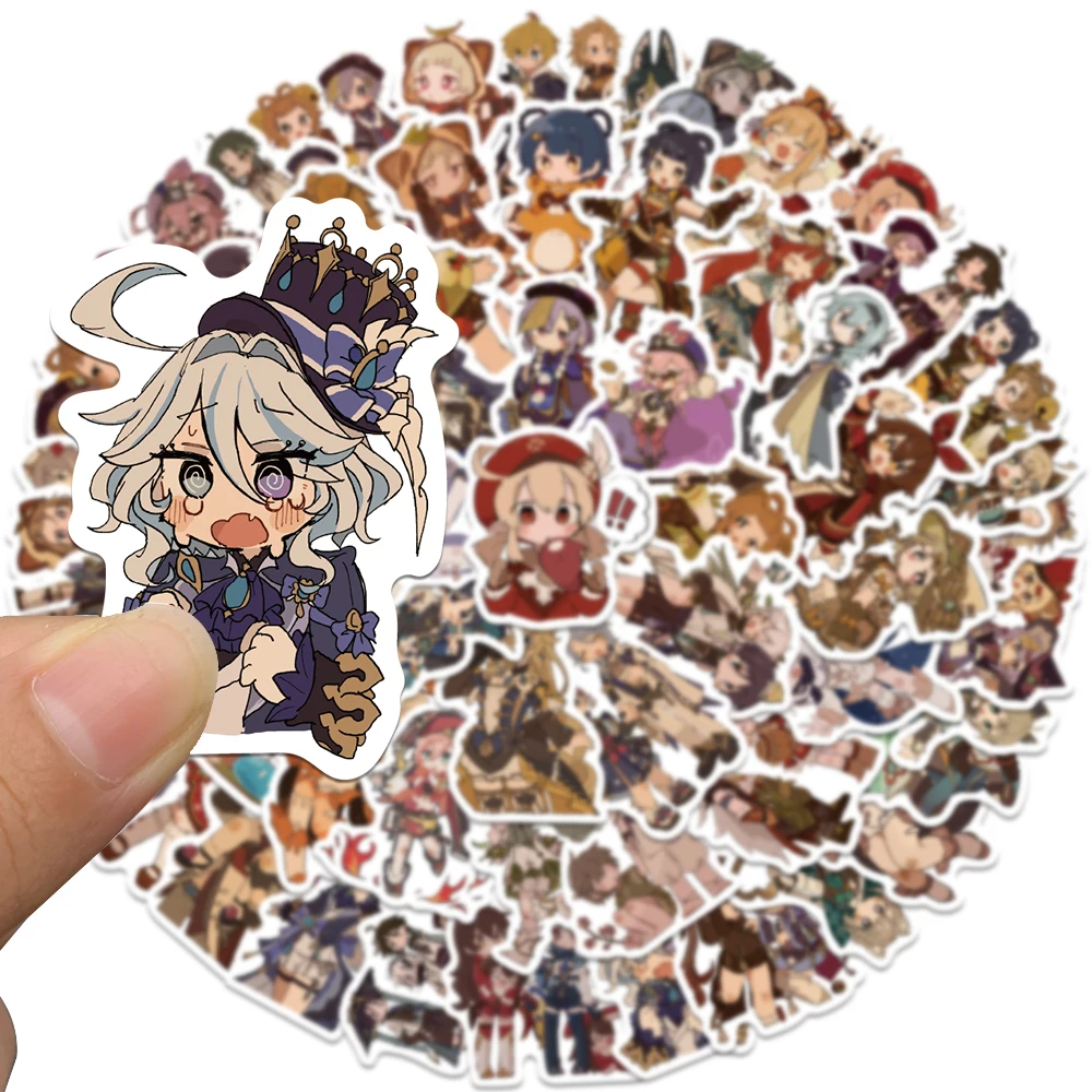 Super Cute Genshin Impact Game Adesivos, Decalque Kawaii, DIY, Vinil, Diário, Mala, Laptop, Bicicleta, Carro, Adesivo, 60Pcs