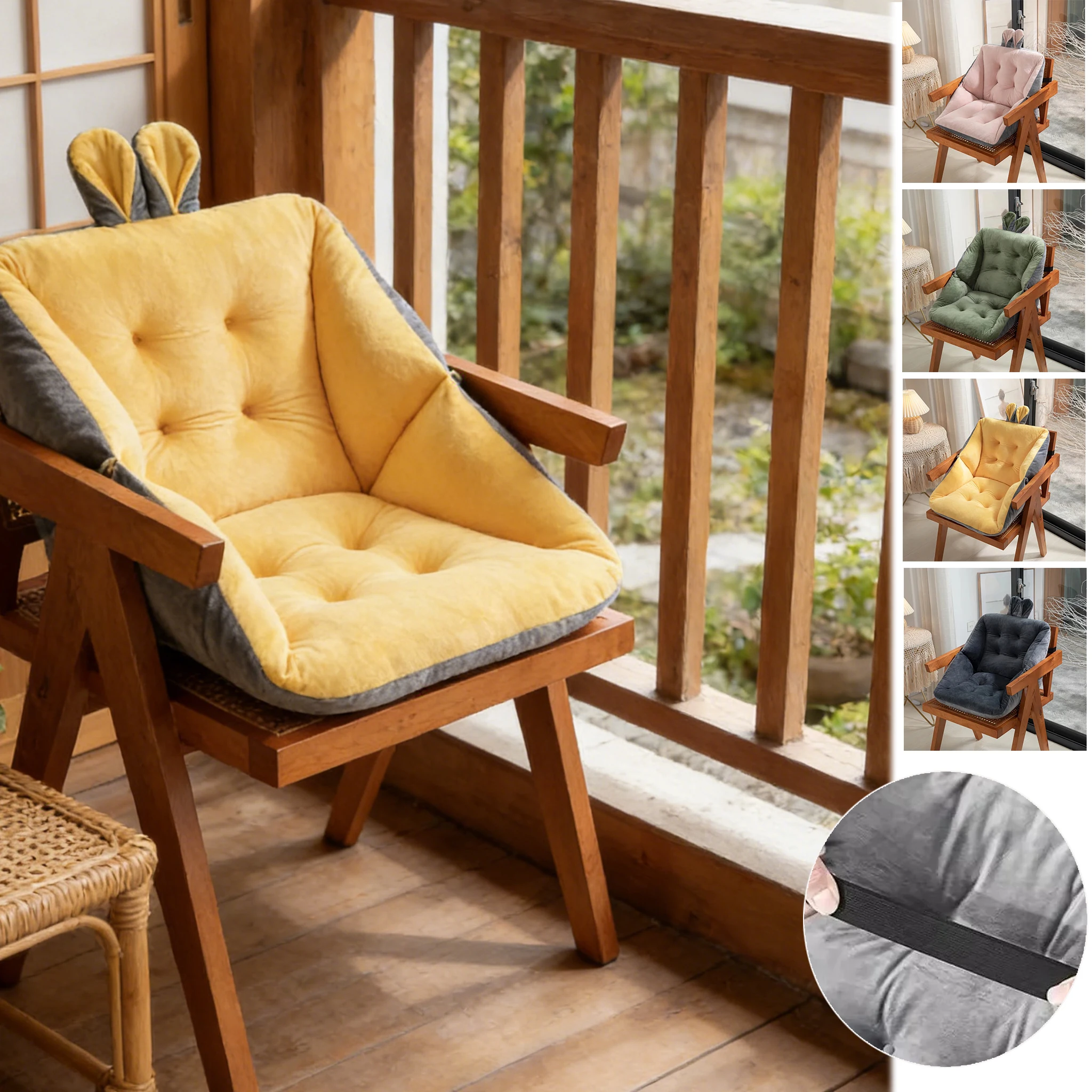 Soft Velvet Bunny Ear Shape Integrated Backrest Chair Cushion –Non-Slip Washable Seat Pad for Office, Classroom, Home (40x40cm