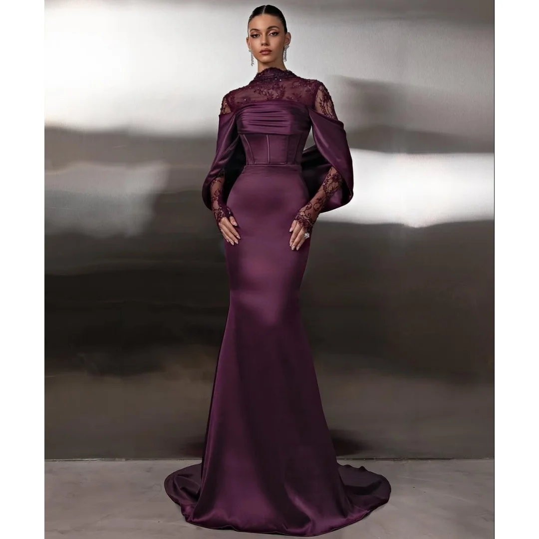 

Атласные вечерние платья русалки, кружевное платье для выпускного с длинными рукавами, вечернее платье для свадебной вечеринки, Vestidos по индивидуальному заказу