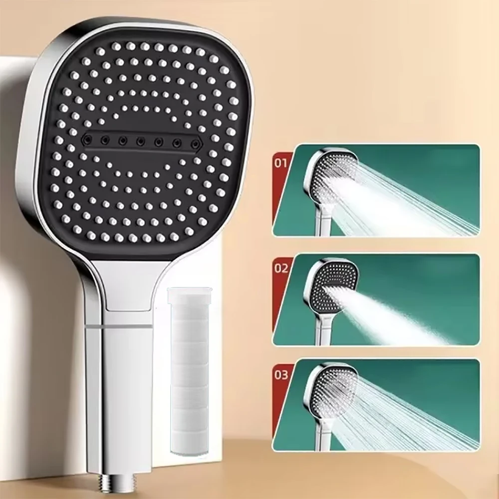 

3 Jet Modes Adjustable Shower Head with Massage Nozzles Upgrade 13cm Big Panel High Pressure Shower Head Bathroom Accessories