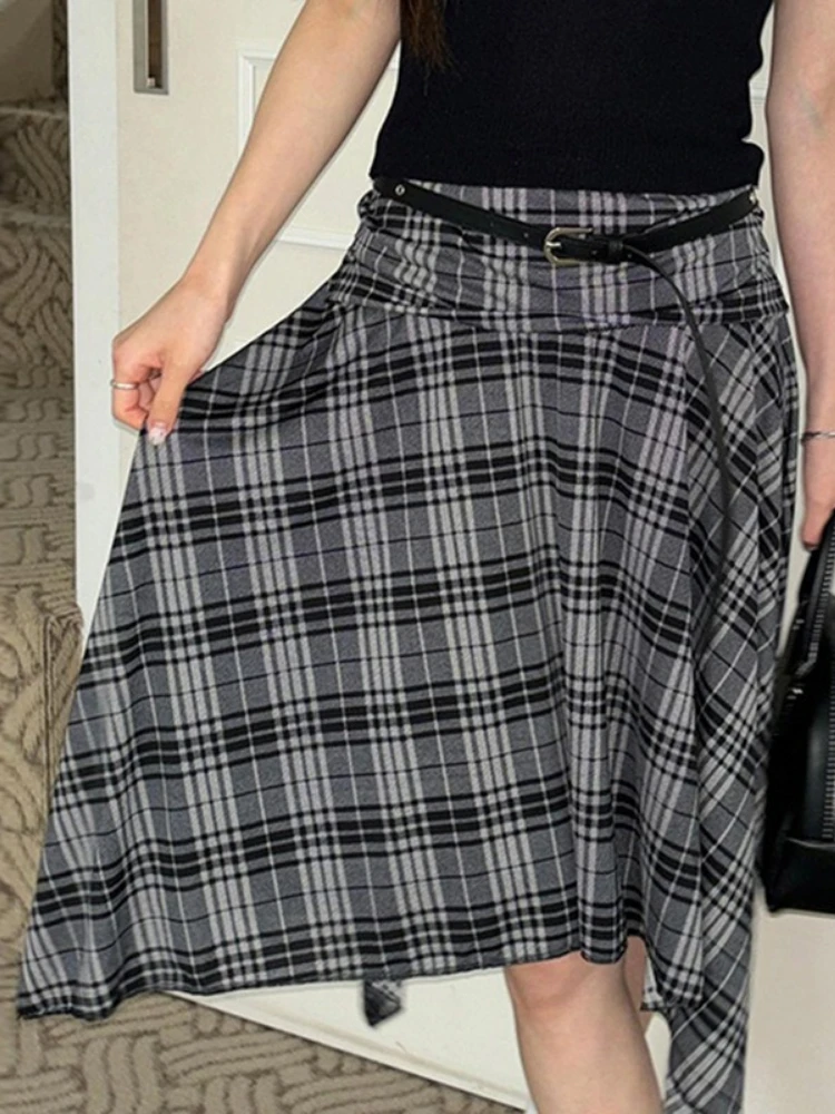 Y2K Estetica Vintage Plaid Gonne Donna Harajuku Vita Alta Irregolare Gonna Vintage Streetwear Stile Preppy Gotico Faldas