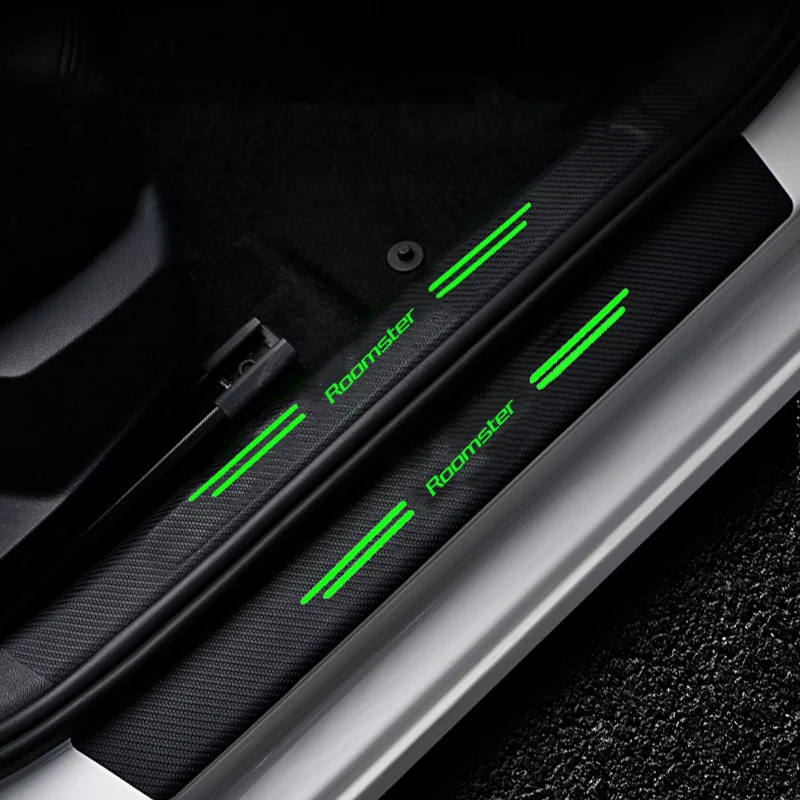 Luminous Carbon Fiber Car Door Sill Sticker Anti Scratch For Skoda Roomster Threshold Decals Strip Protective Film Accessories