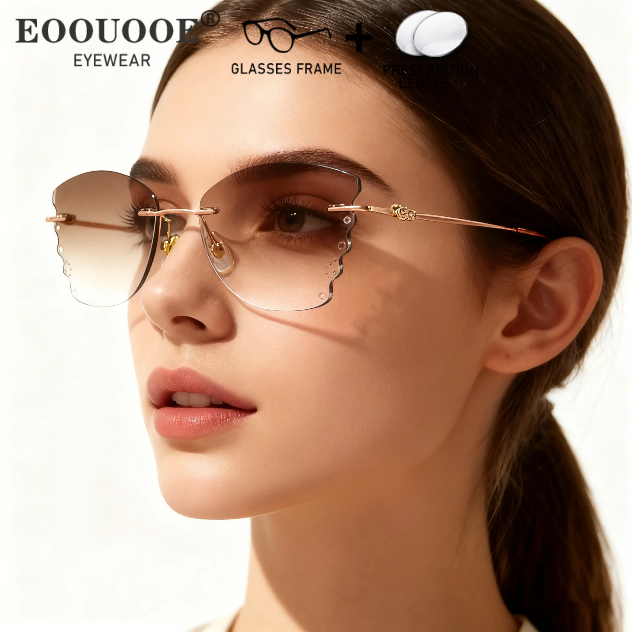 

Fashion Luxury Diamond Pure Titanium Eyewear With 1.61MR Gradient Colored Prescription Lenses Myopia Reading Eyewear Sunglasses