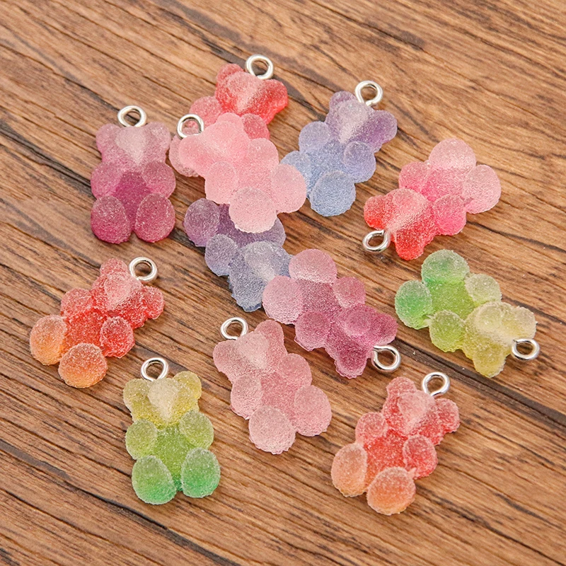 20Pcs 11*20mm 6 Color Colorful Bear Charms Resin Cabochons Glitter Gummy Candy Necklace Keychain Pendant DIY Making Accessories