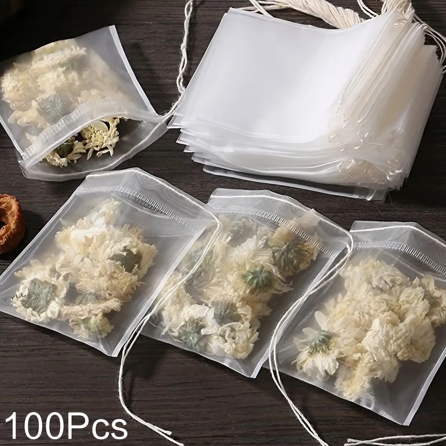 100 Pcs Disposable Tea Bags Filter Bags for Tea Infuser with String Heal Seal, Food Grade Non-woven Fabric Spice Filters Teabags