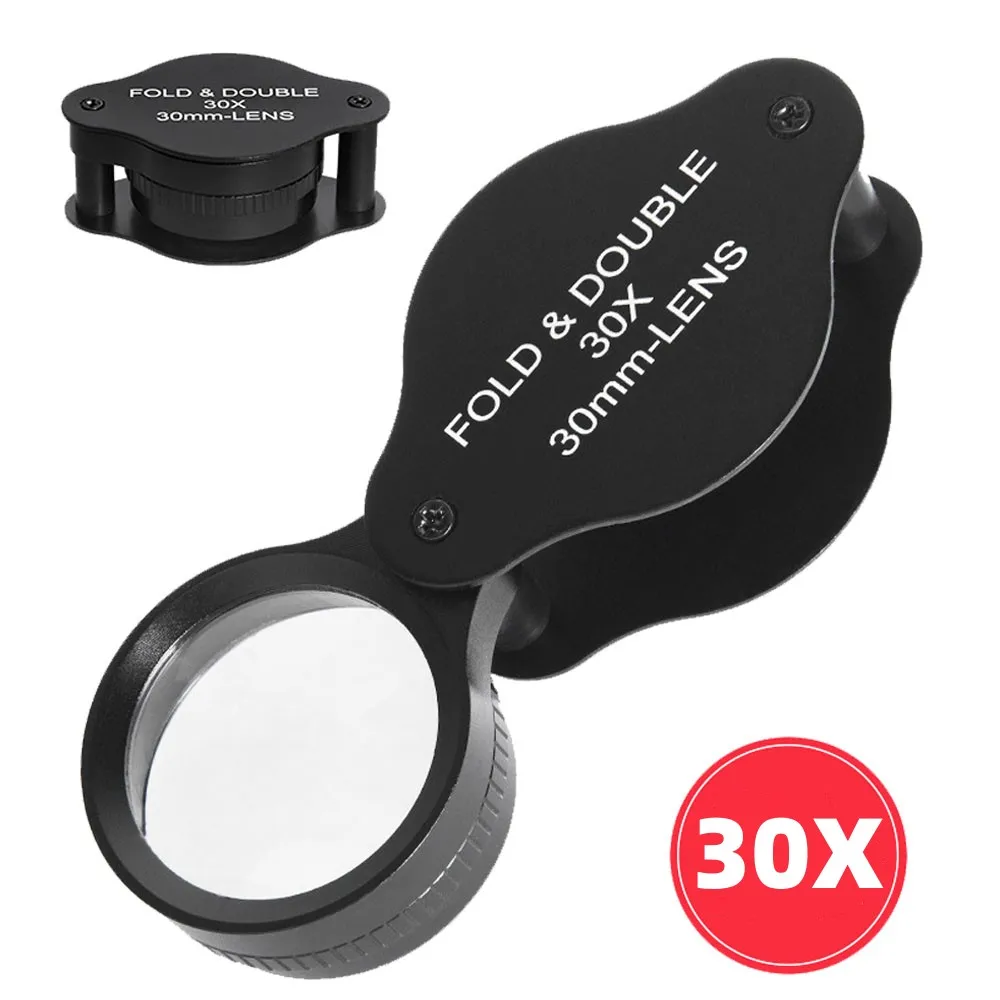 

30X Folding Magnifying Glass Mini Pocket Optical Magnifier with Metal Protective Case Reading Map Stamps Jewelry HD Magnifier