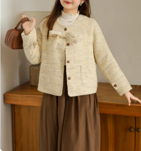 حجم كبير المرأة الخريف مزاجه الجولة الرقبة فضفاضة طويلة الأكمام معطف الحلو موضة تنوعا الحد من العمر معاطف كورية أنيقة