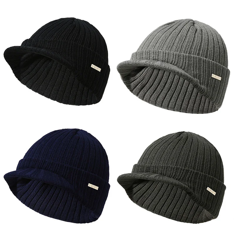 Unisex Stripe Knitting Peaked Cap, chapéu masculino e feminino, viseiras suaves e quentes, monocromática, casual, esporte, esqui, moda, outono,