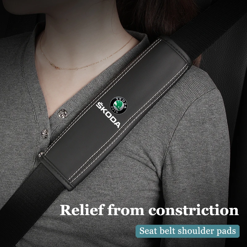 Car Seatbelt Shoulder Cover Leather Protector Pad Accessories For Skoda Octavia Rapid Kodiaq Superb Derivative Karoq Fabia Kamiq