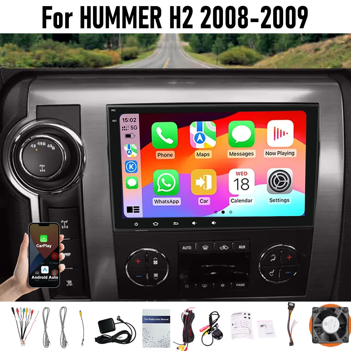 

8“ Apple CarPlay Android auto 6-128GB (8CORE) For HUMMER H2 2008-2009 Screen Android15 Head Unit GPS Navigation Radio