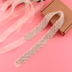 Womens Elegant Satin Flower Sash Handmade Beaded Waistband Bridal Ribbon Cummerbunds Wedding Dress Waist Belt