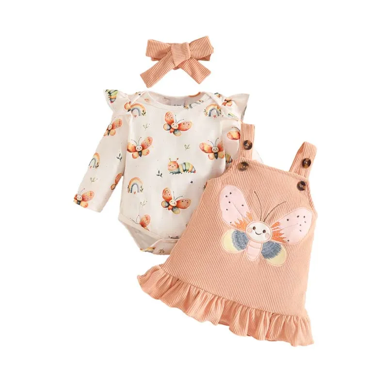 

Autumn 0-18 Months 3Pcs Set Baby Girls Clothes Cute Cartoon Butterfly Bodysuit Skirts with Hairband Newborn Baby Clothing