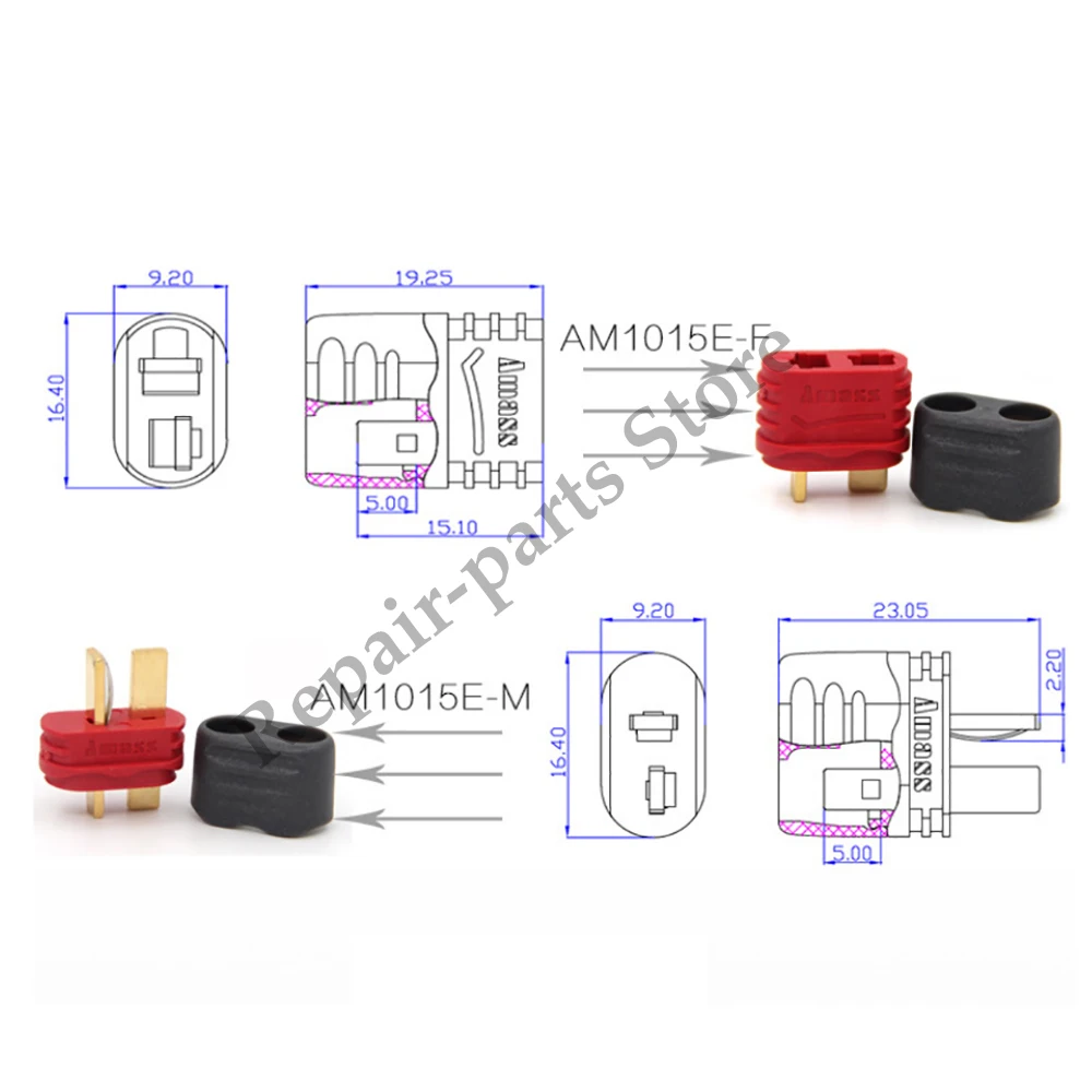 5pairs Amass T Connector Deans Plug with Cover Male Female Amass Deans Connector with Sheath Housing For RC Lipo battery Toys