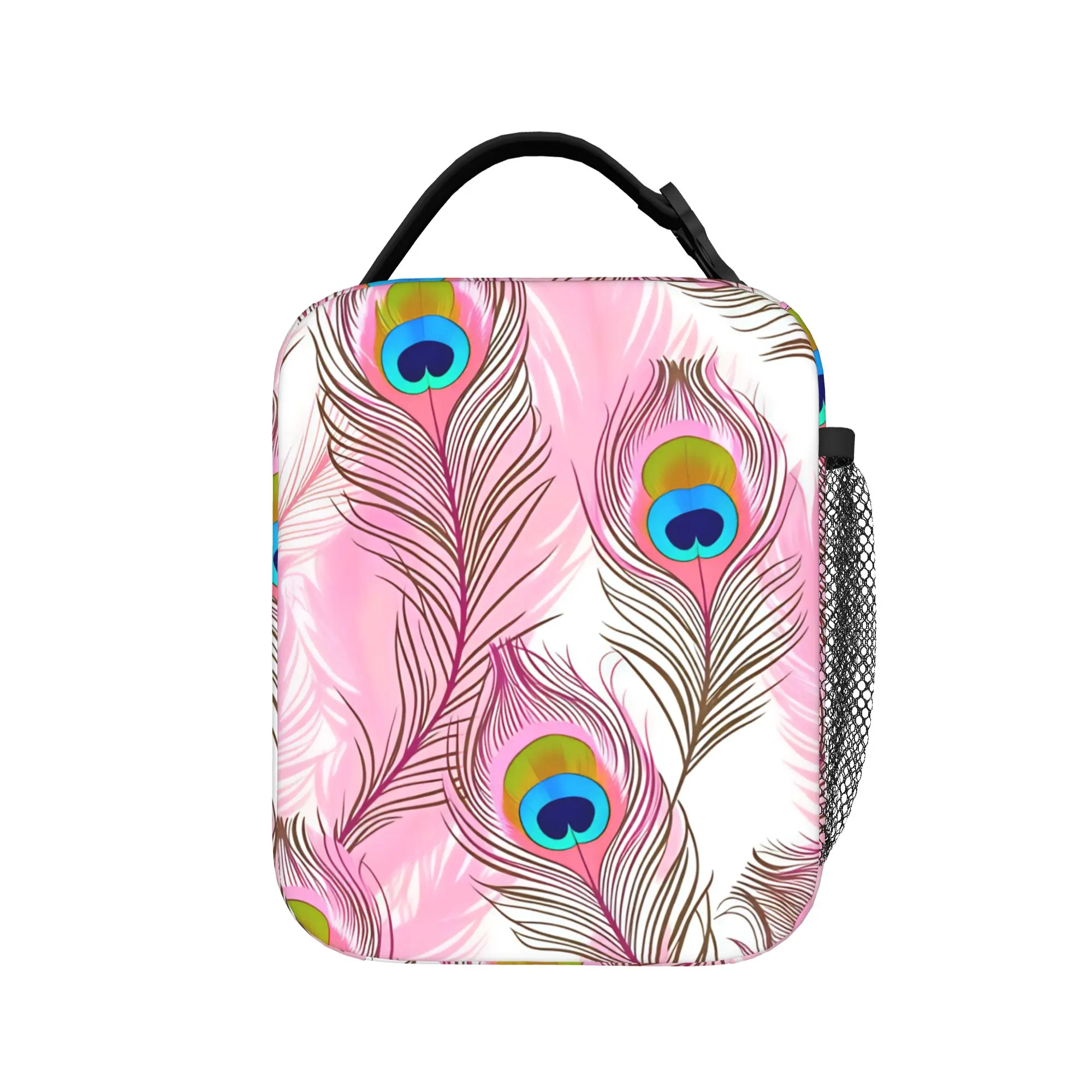 Peacock Feathers Ocellus  Lunch Bag  Office Lunch Box For Child Leisure Print Thermal Lunch Bags Waterproof Insulated Cooler Bag