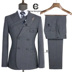 Cenne Des Graoom 2024 New Elegant Grey Suits for Men Double Breasted Hand Sewn Buttons 2 Pieces Set High Quality Wedding Party