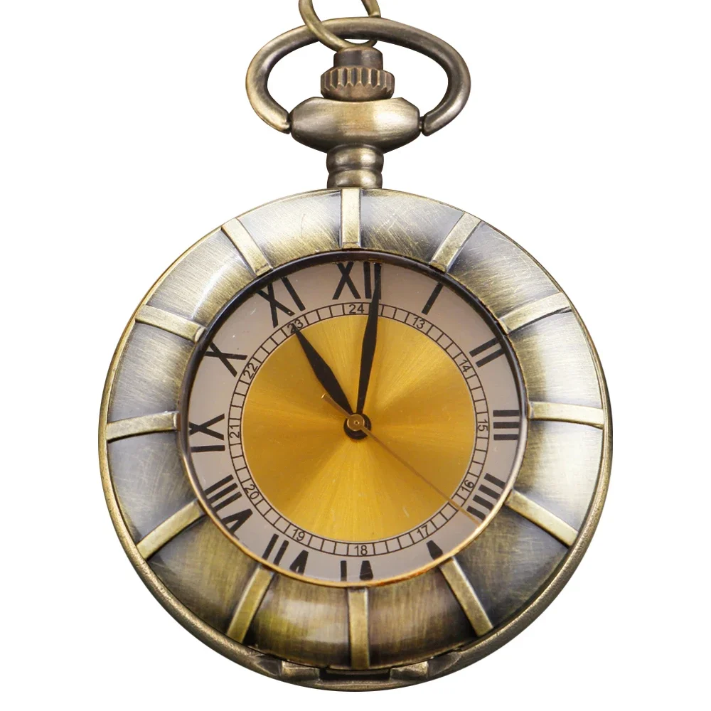 شكل عجلة شفافة الذهب الهاتفي البرونزية خمر الوقت جوهرة كوارتز ساعة الجيب للرجال المرأة رائعة قلادة قلادة هدية