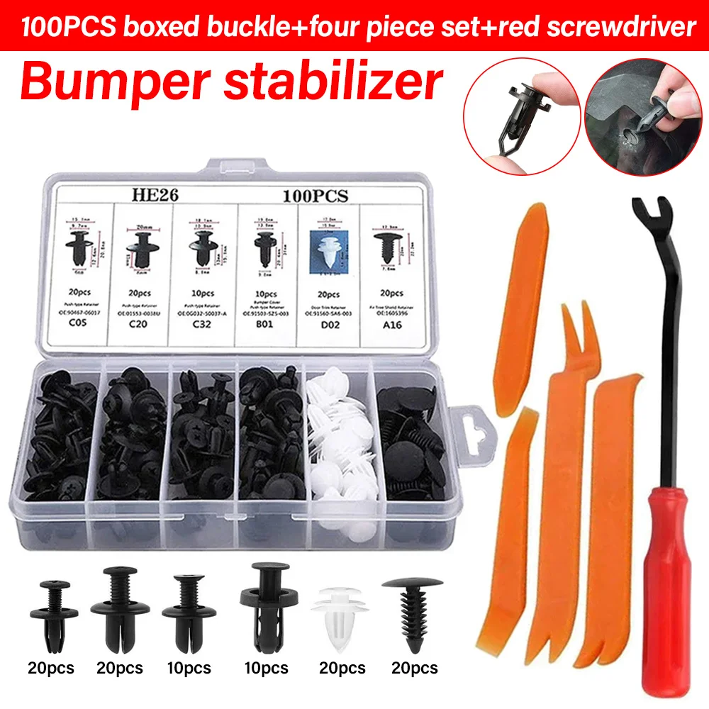 

100pcs Auto Fastener Clip Fixed Buckle Car Fender Push Retainer Pin Rivet Bumper for Door Trim Panel Retainer Box Set