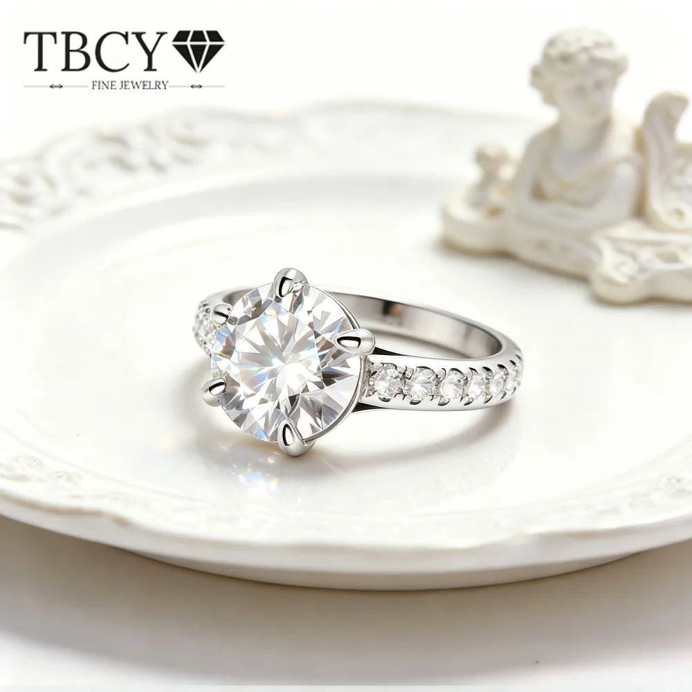 TBCYD 3CT Moissanite Engagement Ring D Color Solitaire Ring S925 Silver Anniversary Gift Ring for Women's Wedding Bridal Jewelry