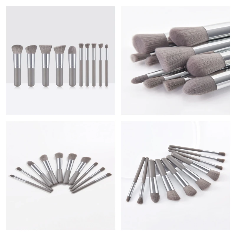 10 Pieces/set Mini soft delicate bristle skin-friendly stabilized powder metal ferrule cosmetic brush set For travel