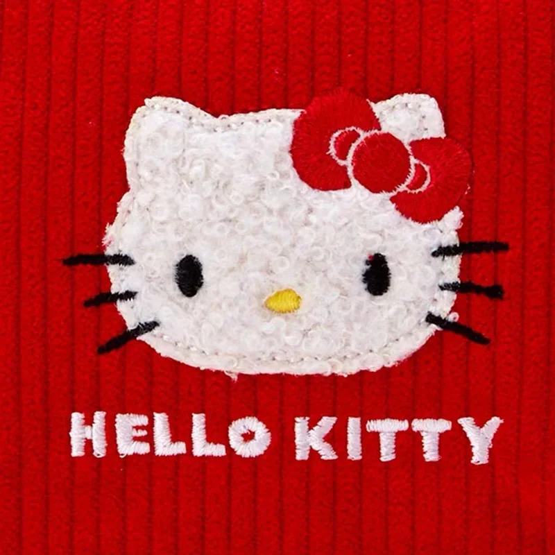 Sanrio Hello Kitty Borse Simpatico cartone animato Gatto Dolce Kawaii Cerniera Ricama Velluto a coste Piccola borsa per il trucco Borsa per il